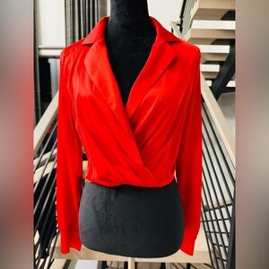 Vibrant Red Wrap Blouse